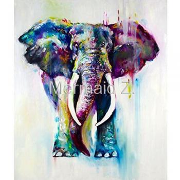 Pintado a mano moderno estilo abstracto de alta calidad Animal Colorful Cute elefante pintura al óleo Lienzo Pared Decoración Hogar Arte Arte, lona, 32x48inch