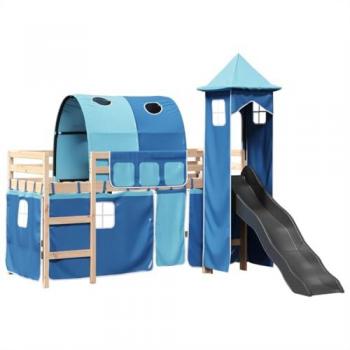 Cama loft con torre infantil azul 90x190cm de pino macizo