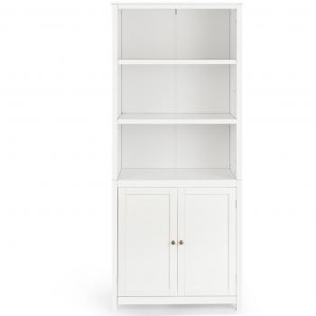 Armario Librería Costway con 3 Repisas, Doble Puertas, Estante Ajustable y 3 Repisas Abiertas para Baño, Dormitorio, Salón u Oficina, Color Blanco, Dimensiones 74,5 x