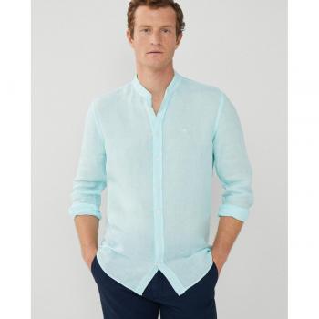 Camisa de lino turquesa para hombre de corte slim fit y estilo elegante
