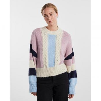Pieces - Jersey de lana a rayas con escote redondo de mujer