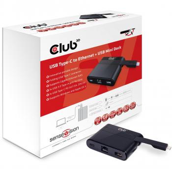 MINI BASE DE CONEXIÓN CLUB 3D USB 3.0 TIPO C A ETHERNET RJ45 + USB 3.0 + USB TIPO C 60W DOCKING STATION