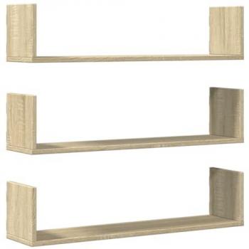 Estantes de pared 3 piezas en madera ingeniería roble Sonoma 80x18x18 cm