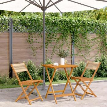 Juego de Bistro de 3 Piezas en Polipropileno Beige y Madera Maciza