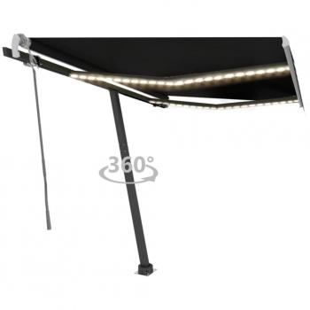 Toldo manual retráctil con LED antracita 350x250 cm, resistente al agua y rayos UV, ideal para balcón, jardín o terraza