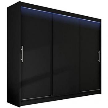Armario Atlanta 118, Negro, Correderas, LED RGB, 250 x 215 x 58cm, 9 Estantes