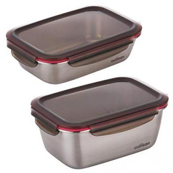 Set de 2 Recipientes Rectangulares Herméticos de Acero Inoxidable Aptos para Microondas - 1.1L y 1.8L Eco-Friendly