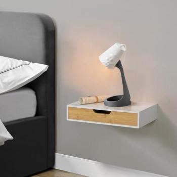 Estante de Pared Bokn con Cajón Integrado hasta 5 kg en Bambú Blanco y Natural - 40 x 24 x 8 cm