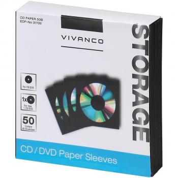 Vivanco - Funda de Papel para CD y DVD Negro 50 Unidades