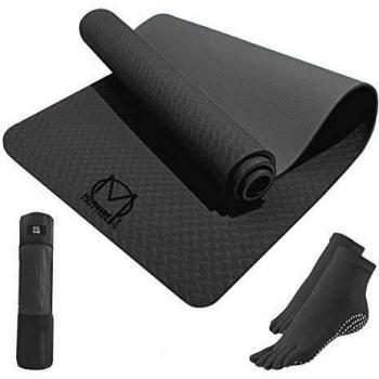 Mottise Sport- Esterilla Yoga Antideslizante, Yoga Mat, Esterilla Deporte Gruesa Fitness. Incluye Bolsa y calcetines, tamaño 183cm x 61 cm x 6 mm. Color Negro