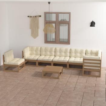Conjunto de muebles de jardín 8 piezas con cojines de madera de pino maciza