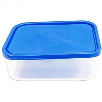 Fiambrera cuadrada de vidrio Acan 9 x 22 x 22 cm con tapa de plástico, recipiente para alimentos apto para lavavajillas, microondas y congelador