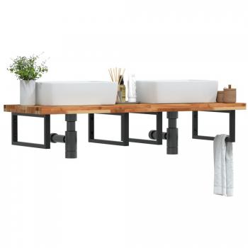 Estante de lavabo de pared acero y madera maciza de acacia Vidaxl Marrón