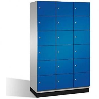 Armario de Compartimentos Bajo Llave Cambio C+P - 6 Taquillas, Acero, 1200 mm, Blanco Aluminio y Azul Enziano