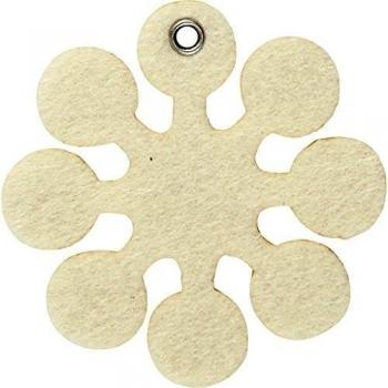 Forma de fieltro, medidas 7x7 cm, grosor 3 mm, crema, copo de nieve, 5ud