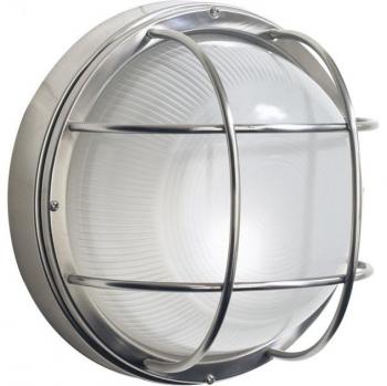 Aplique de pared Salcombe de acero inoxidable y vidrio 1 luz, IP44, diseño redondo grande, tabique hermético