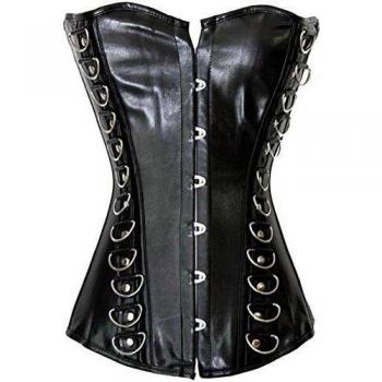 Charmian Women's Punk Steampunk Gothic Faux Leather D-ring Stud Strapless corsé Black Large