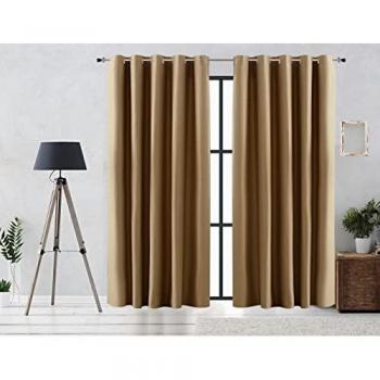 Cortina Rústica Oscurante Lisa Taupe 300x255 cm con Ojales Metálicos y Efecto Lona