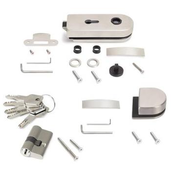Kit cerradura y cerradero para puerta doble de cristal, vidrio 8-12mm, acero, acabado inox - Emuca