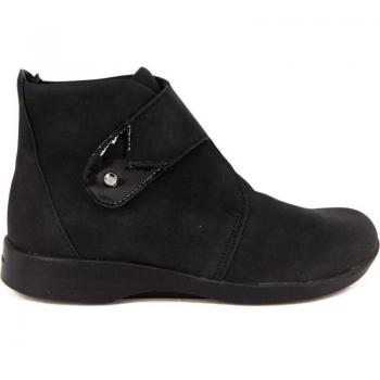 Cómoda Botín Mujer Arcopedico BEATYRIZ en nubuck negro, ajuste de velcro, suela PU orgánico super ligero, sistema Doble Arco plantar para asegurar el apoyo, altura tacón bajo (1-3