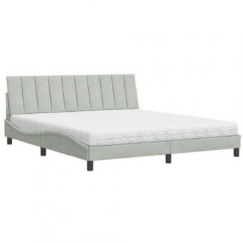 Cama con colchón terciopelo gris claro 180x200 cm