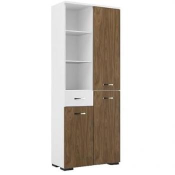 Mueble Multiusos Alice - Tablero Aglomerado de Melamina y Metal, Blanco y Nogal, 60x35x173 cm