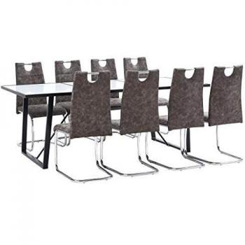 vidaXL Juego de Comedor 9 Piezas Cuero Sintético Mobiliario Decoración Interior Casa Hogar Robusto Duradero Resistente Funcional Práctico Útil Marrón