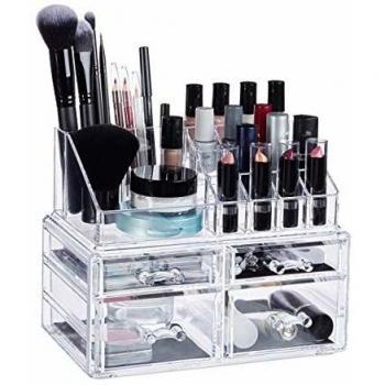 Organizador de Maquillaje Relaxdays con 4 Cajones, Acrílico Transparente para Labiales y Esmaltes de Uñas