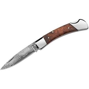 Boker Magnum Damascus Lord Folding Knife with Brown Burl Wood Handle