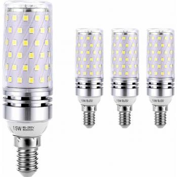 Sauglae E14 Bombilla de Maíz LED 15W, 6000K Blanco Frío, 120W Incandescente Bombillas Equivalentes, 1500Lm, Pequeño Tornillo de Edison Bombillas LED, 4-Pack