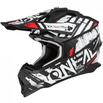 O'Neal Casco de Cross 2SRS GLITCH V.23 Negro-Blanco, Casco de motocross, Norma de Seguridad ECE 22.06, Aberturas de ventilación para una refrigeración óptima,