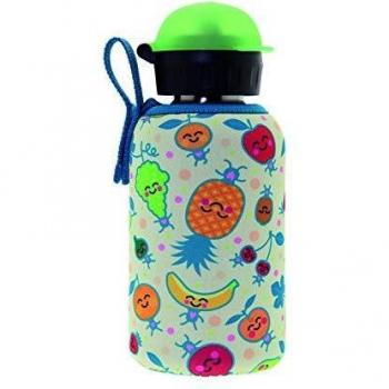Laken - Termo Unisex Juvenil con diseño de Frutas, de Acero Inoxidable, 0,35 l, con Cierre Plegable y Funda de Neopreno 0,35 litros, Color Azul Claro, 0,35 L.