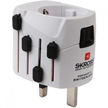 Skross SKAV0001 - Adaptador de viaje universal, sin toma Schuko y con toma de tierra, color blanco