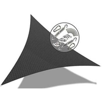 Toldo Vela de Sombra Triangular 3.6x3.6x3.6 m con Kit de Montaje, Color Gris, Protección UV y Material HDPE Transpirable