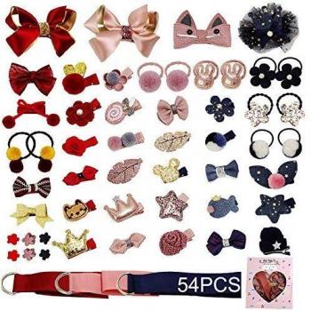 VEGCOO 54 Piezas Horquillas Pelo Bebe Niña y Gomas de Pelo Elásticos, Multicolor Pinza de Pelo Clips Lazos Pelo Niña Accesorios para el Cabello con Caja de Regalo para Niña