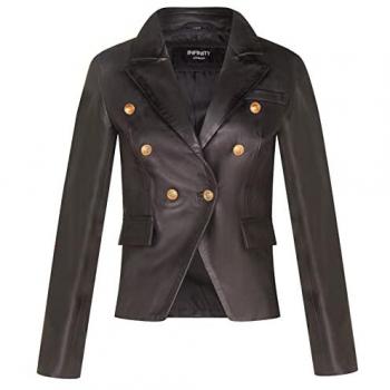 Infinity Leather Women's Black Military Blazer Jacket - Size 24 UK / EU 52