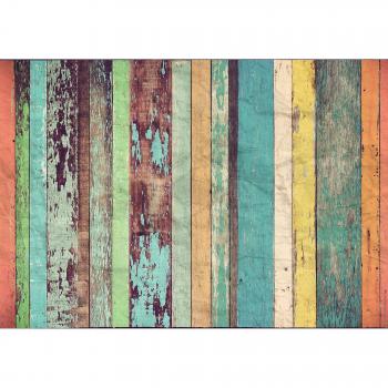 Papel Pintado no tejido, Photo Wallpaper, Fleece, Photomural, large format 366x254 cm, Repeat pattern, Art and Trend, Wooden wall, wooden wall, colored, vintage, repeat, Blue, Red,Turquoise,retro