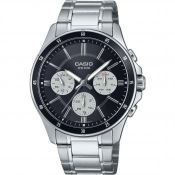 Casio Men's Black Dial Quartz Watch with Ion Plated Stainless Steel Band - Model MTP-1374D-1A3V