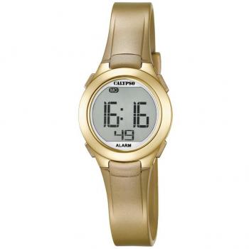 Reloj Calypso Digital Crush para Mujer K5677/3 con Correa de Caucho Dorado y Caja Multicolor