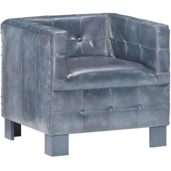 Sillón de cuero auténtico gris Día y Noche con diseño de cubo