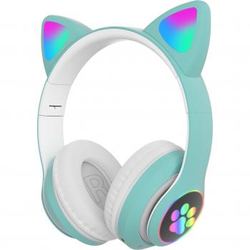 Auriculares Inalámbricos Bluetooth con Micrófono y LED RGB Orejas de Gato para Niñas, Estéreo, Música y Gaming