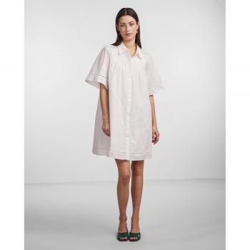 Yas - Vestido camisero manga corta, color azul celeste, 100% algodón, cierre de botones frontal, dos bolsillos laterales, ajuste en la cintura con cinturón del mismo tejido, diseño casual y cómodo para uso diario