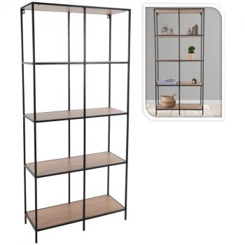 Estantería 4 alturas H&S Collection natural y negro 78x30x170 cm, mueble de almacenaje para oficina, estudio y dormitorio, estantería/librería/mueble de almacenamiento
