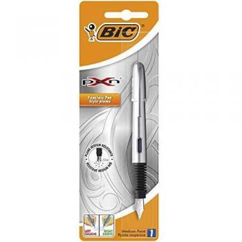BIC Xpen - Pluma estilográfica recargable, plumín medio, tinta azul, cromada, 1 Unidad