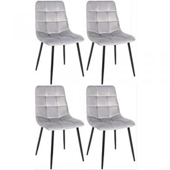 Set de 4 sillas de comedor Antibes en terciopelo gris con base metálica y acolchado elegante