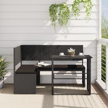 vidaXL L-Shaped Garden Sofa with Table and Cushions - Black Poly Rattan