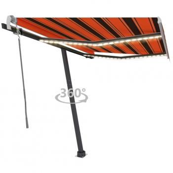 Toldo retráctil manual con LED 350x250 cm naranja y marrón