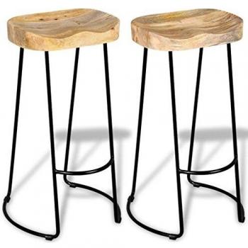 vidaXL Taburete de bar de madera maciza de mango 2 pzas