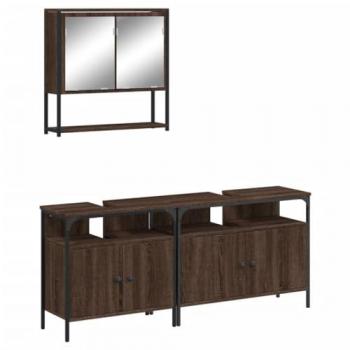 Set de muebles de baño 3 piezas madera contrachapada roble marrón