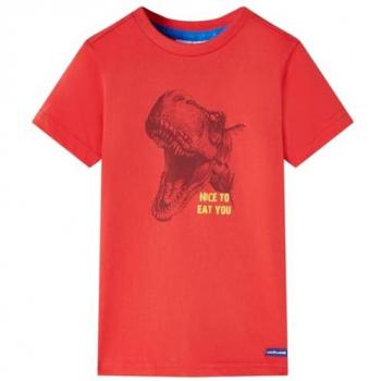 Camiseta Infantil de Manga Corta con Estampado de Dinosaurio en color rojo, talla 116